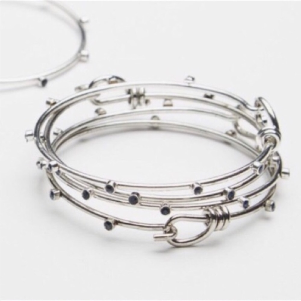 Free People Silver Bangle Bracelet Set with black accents - Picture 2 of 3